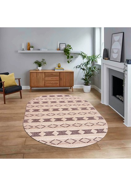 Dijital Baskılı Kaymaz Taban Yıkanabilir Oval Modern Yolluk Salon Halısı, V-O-Modern-64-Bordo,