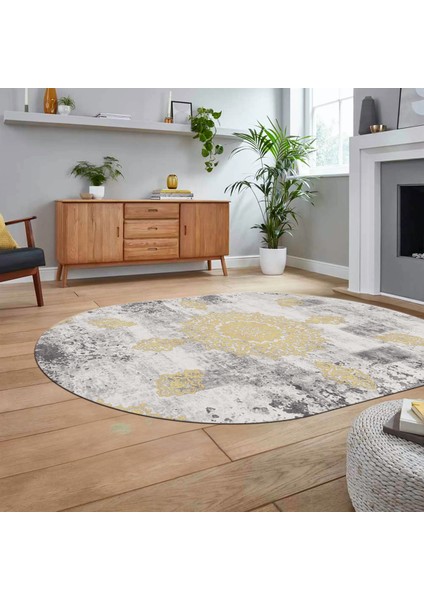 Dijital Baskılı Kaymaz Taban Yıkanabilir Oval Modern Yolluk Salon Halısı, V-O-Modern-45-Krem, fiyatları