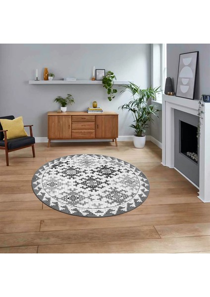 Dijital Baskılı Kaymaz Taban Yıkanabilir Yuvarlak Modern Mutfak Salon Halısı, V-Y-Modern-14-Gri,