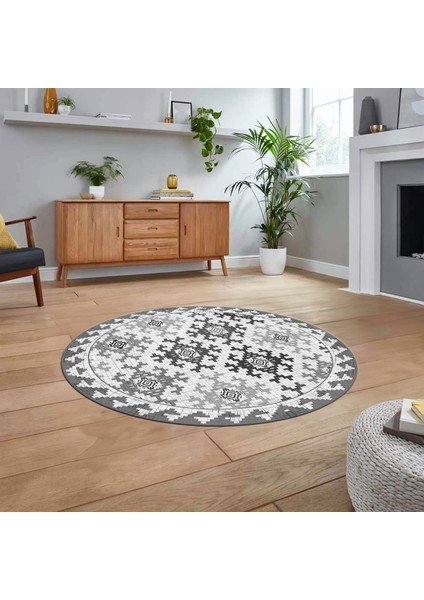 Dijital Baskılı Kaymaz Taban Yıkanabilir Yuvarlak Modern Mutfak Salon Halısı, V-Y-Modern-14-Gri,