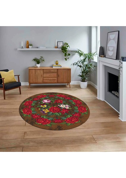 Dijital Baskılı Kaymaz Taban Yıkanabilir Yuvarlak Modern Mutfak Salon Halısı, V-Y-Modern-21-Kahve,