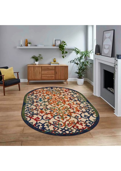 Dijital Baskılı Kaymaz Taban Yıkanabilir Oval Modern Yolluk Salon Halısı, V-O-Modern-32-Renkli,