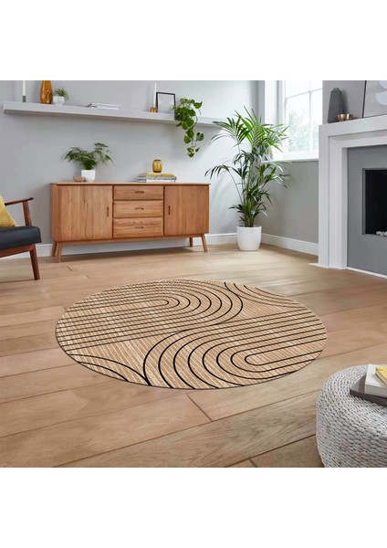 Dijital Baskılı Kaymaz Taban Yıkanabilir Yuvarlak Modern Mutfak Salon Halısı, V-Y-MODERN-110-BEJ,