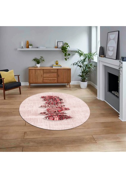 Dijital Baskılı Kaymaz Taban Yıkanabilir Yuvarlak Modern Mutfak Salon Halısı, V-Y-Modern-50-Pembe,