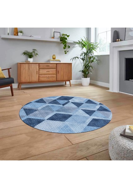 Dijital Baskılı Kaymaz Taban Yıkanabilir Yuvarlak Modern Mutfak Salon Halısı, V-Y-MODERN-103-MAVİ, fiyatları
