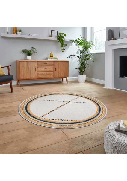 Dijital Baskılı Kaymaz Taban Yıkanabilir Yuvarlak Modern Mutfak Salon Halısı, V-Y-Modern-76-Kahve,