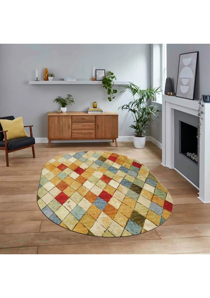 Dijital Baskılı Kaymaz Taban Yıkanabilir Oval Modern Yolluk Salon Halısı, V-O-Modern-31-Renkli,