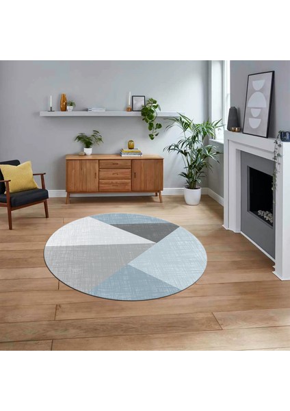 Dijital Baskılı Kaymaz Taban Yıkanabilir Yuvarlak Modern Mutfak Salon Halısı, V-Y-Modern-38-Mavi,