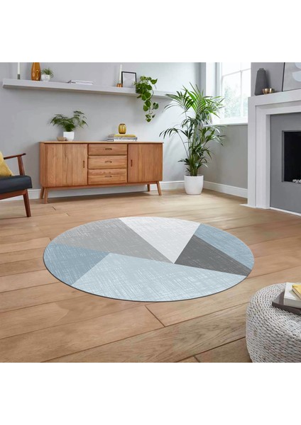 Dijital Baskılı Kaymaz Taban Yıkanabilir Yuvarlak Modern Mutfak Salon Halısı, V-Y-Modern-38-Mavi,
