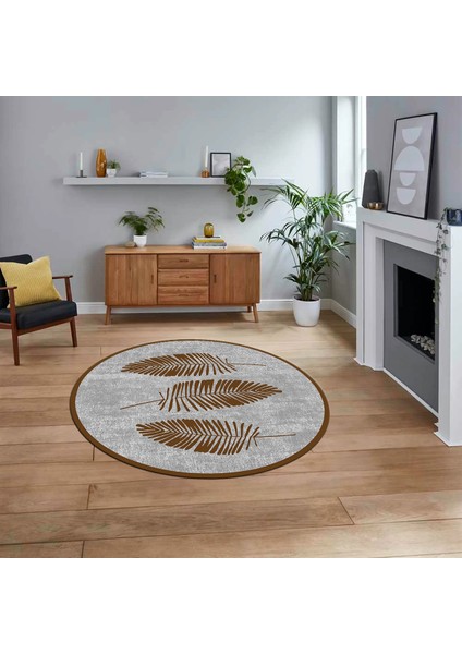 Dijital Baskılı Kaymaz Taban Yıkanabilir Yuvarlak Modern Mutfak Salon Halısı, V-Y-Modern-41-Kahve,