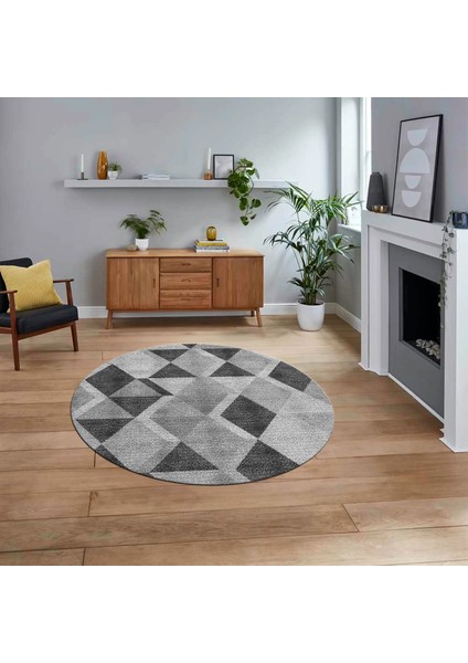 Dijital Baskılı Kaymaz Taban Yıkanabilir Yuvarlak Modern Mutfak Salon Halısı, V-Y-MODERN-103-GRİ,