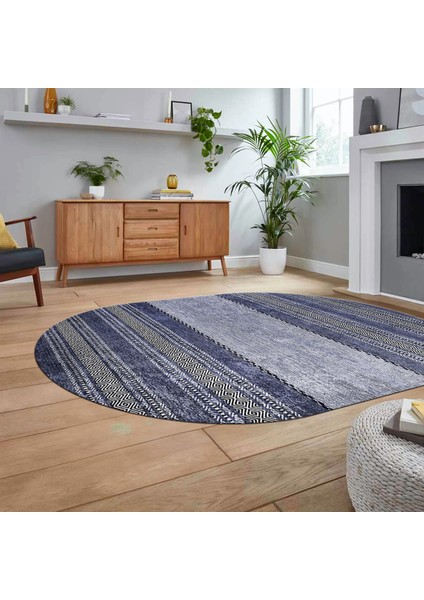 Dijital Baskılı Kaymaz Taban Yıkanabilir Oval Modern Yolluk Salon Halısı, V-O-Modern-83-Mavi, fiyatları