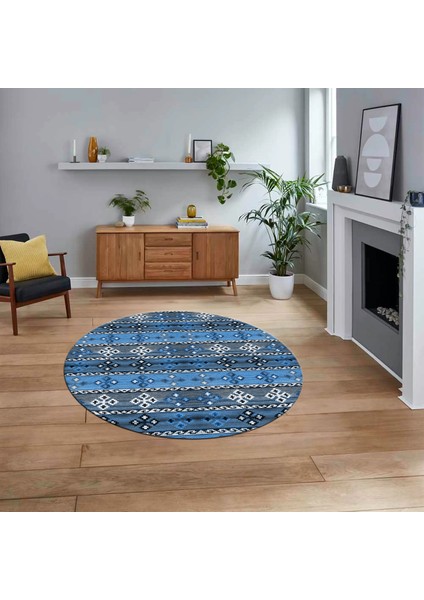 Dijital Baskılı Kaymaz Taban Yıkanabilir Yuvarlak Modern Mutfak Salon Halısı, V-Y-Modern-19-Mavi,