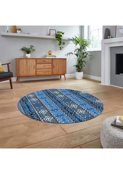 Dijital Baskılı Kaymaz Taban Yıkanabilir Yuvarlak Modern Mutfak Salon Halısı, V-Y-Modern-19-Mavi,