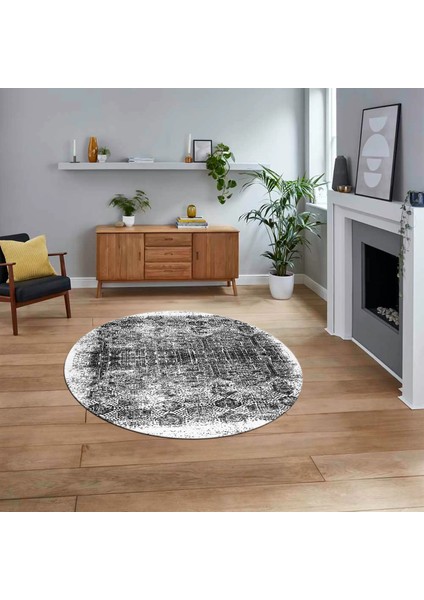 Dijital Baskılı Kaymaz Taban Yıkanabilir Yuvarlak Modern Mutfak Salon Halısı, V-Y-Modern-04-Beyaz,
