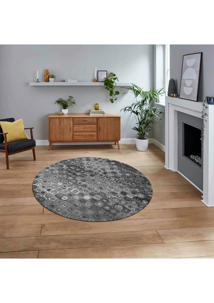 Dijital Baskılı Kaymaz Taban Yıkanabilir Yuvarlak Modern Mutfak Salon Halısı, V-Y-Modern-27-Gri,