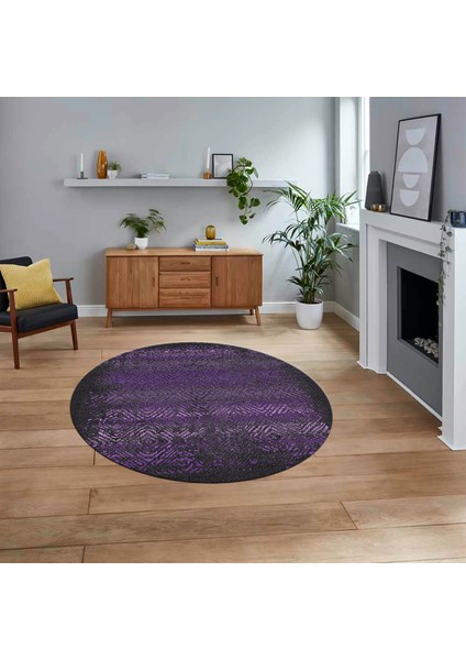 Dijital Baskılı Kaymaz Taban Yıkanabilir Yuvarlak Modern Mutfak Salon Halısı, V-Y-Modern-28-Mor,