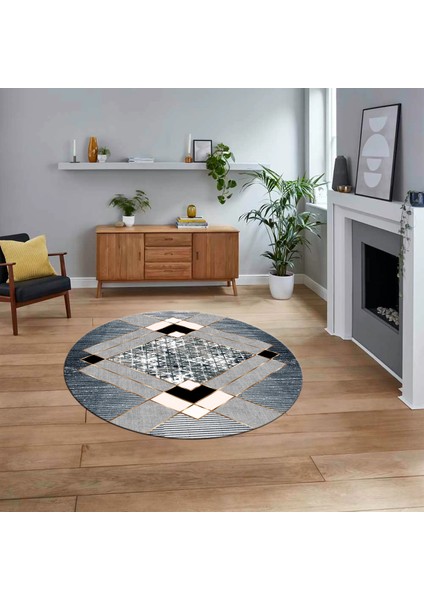 Dijital Baskılı Kaymaz Taban Yıkanabilir Yuvarlak Modern Mutfak Salon Halısı, V-Y-Modern-12-Mavi,
