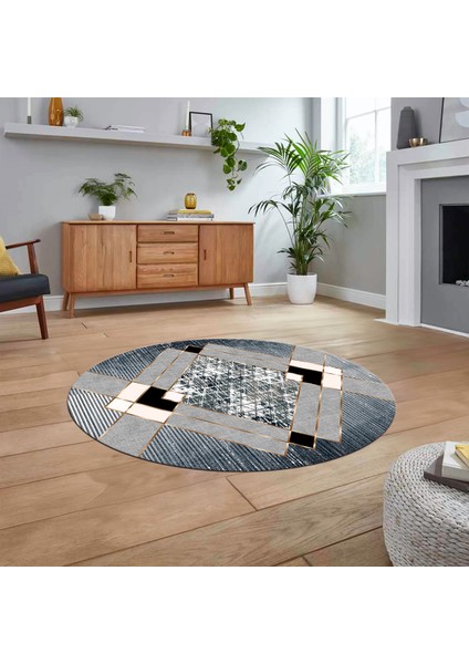 Dijital Baskılı Kaymaz Taban Yıkanabilir Yuvarlak Modern Mutfak Salon Halısı, V-Y-Modern-12-Mavi,