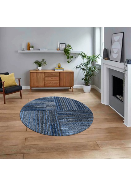 Dijital Baskılı Kaymaz Taban Yıkanabilir Yuvarlak Modern Mutfak Salon Halısı, V-Y-Modern-34-Mavi,