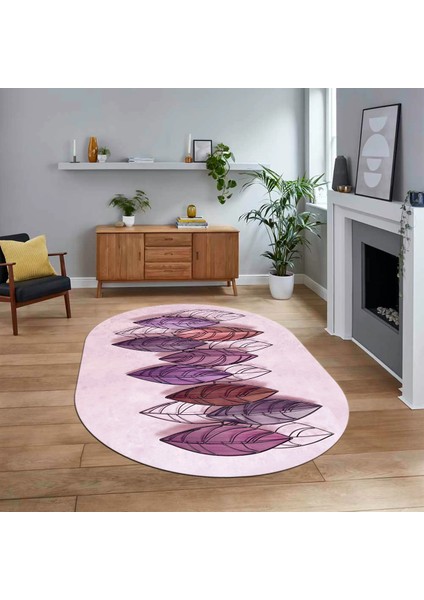 Dijital Baskılı Kaymaz Taban Yıkanabilir Oval Modern Yolluk Salon Halısı, V-O-Modern-08-Mor,