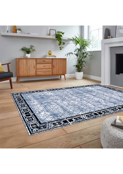 Dijital Baskılı Kaymaz Taban Yıkanabilir Modern Yolluk Mutfak Salon Halısı, V-MODERN-118-MAVİ, fiyatları