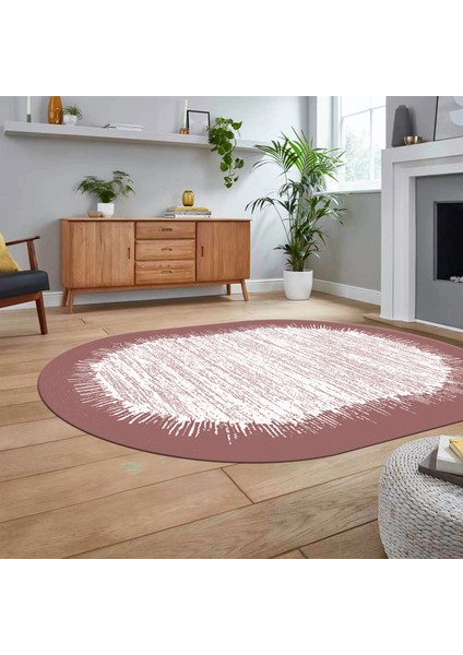 Dijital Baskılı Kaymaz Taban Yıkanabilir Oval Modern Yolluk Salon Halısı, V-O-Modern-43-Pembe, fiyatları