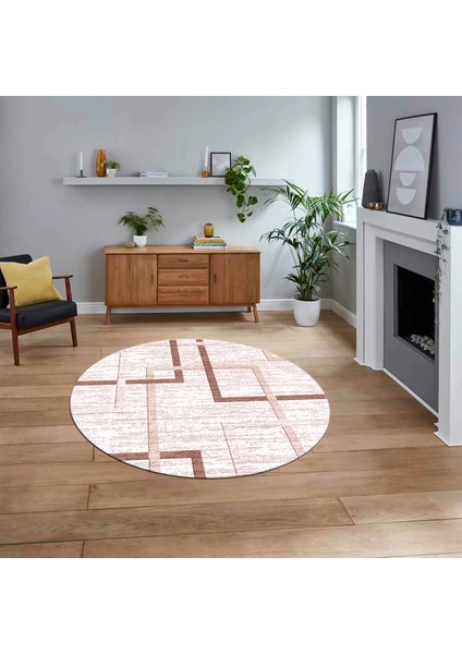 Dijital Baskılı Kaymaz Taban Yıkanabilir Yuvarlak Modern Mutfak Salon Halısı, V-Y-Modern-80-Pembe,
