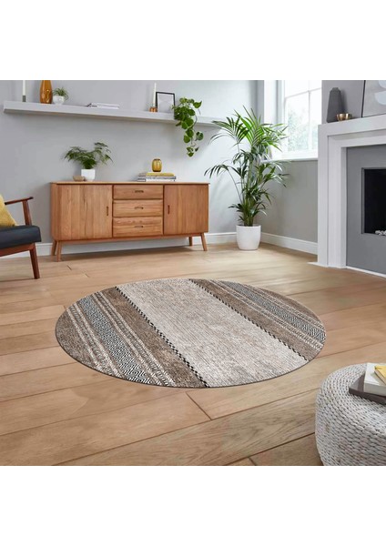 Dijital Baskılı Kaymaz Taban Yıkanabilir Yuvarlak Modern Mutfak Salon Halısı, V-Y-Modern-83-Kahve,