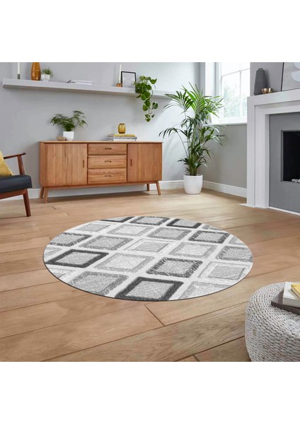 Dijital Baskılı Kaymaz Taban Yıkanabilir Yuvarlak Modern Mutfak Salon Halısı, V-Y-Modern-66-Gri,
