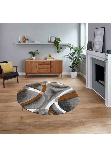 Dijital Baskılı Kaymaz Taban Yıkanabilir Yuvarlak Modern Mutfak Salon Halısı, V-Y-Modern-97-Kahve,