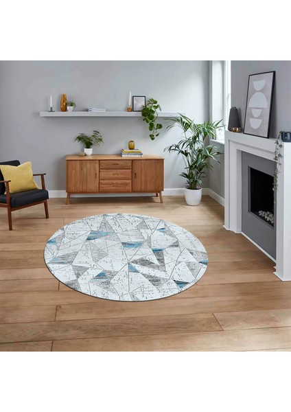 Dijital Baskılı Kaymaz Taban Yıkanabilir Yuvarlak Modern Mutfak Salon Halısı, V-Y-Modern-82-Mavi,
