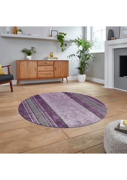 Dijital Baskılı Kaymaz Taban Yıkanabilir Yuvarlak Modern Mutfak Salon Halısı, V-Y-Modern-83-Mor,