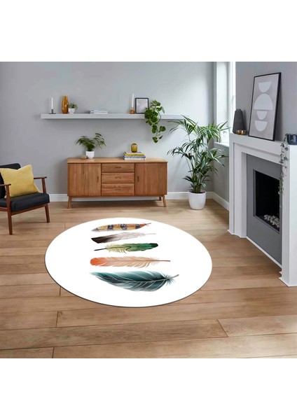 Dijital Baskılı Kaymaz Taban Yıkanabilir Yuvarlak Modern Mutfak Salon Halısı, V-Y-MODERN-114-BEYAZ,
