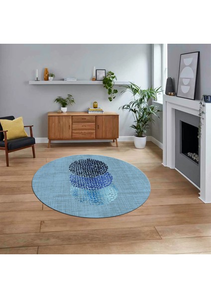 Dijital Baskılı Kaymaz Taban Yıkanabilir Yuvarlak Modern Mutfak Salon Halısı, V-Y-Modern-01-Mavi,