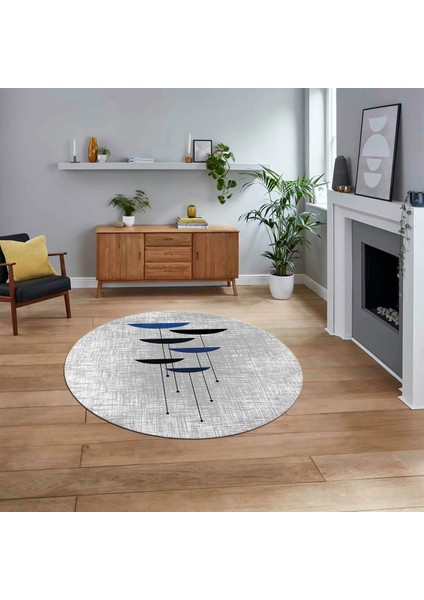 Dijital Baskılı Kaymaz Taban Yıkanabilir Yuvarlak Modern Mutfak Salon Halısı, V-Y-MODERN-112-MAVİ,