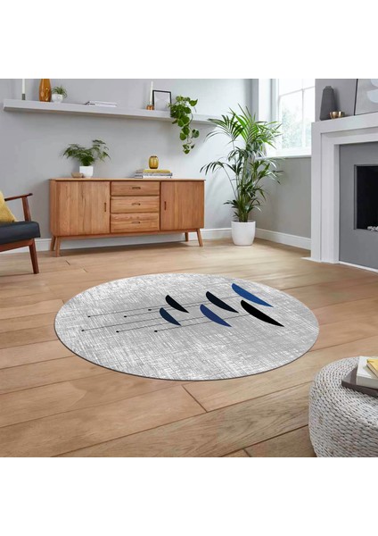 Dijital Baskılı Kaymaz Taban Yıkanabilir Yuvarlak Modern Mutfak Salon Halısı, V-Y-MODERN-112-MAVİ,
