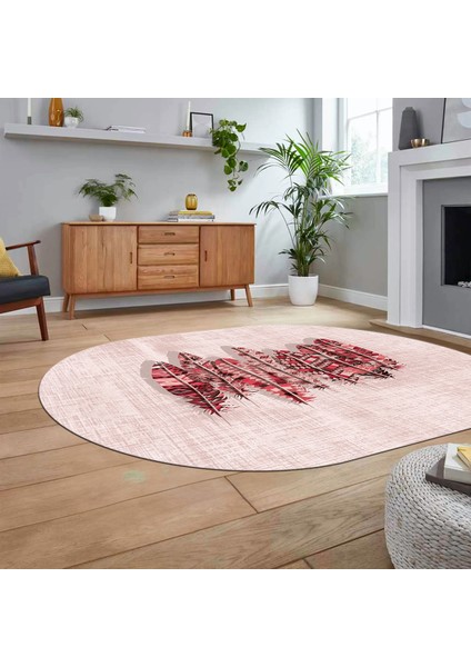 Dijital Baskılı Kaymaz Taban Yıkanabilir Oval Modern Yolluk Salon Halısı, V-O-Modern-50-Pembe, fiyatları