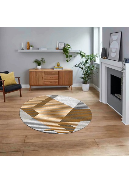 Dijital Baskılı Kaymaz Taban Yıkanabilir Yuvarlak Modern Mutfak Salon Halısı, V-Y-Modern-09-Turuncu,