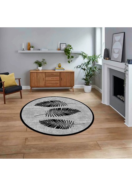 Dijital Baskılı Kaymaz Taban Yıkanabilir Yuvarlak Modern Mutfak Salon Halısı, V-Y-Modern-41-Siyah,