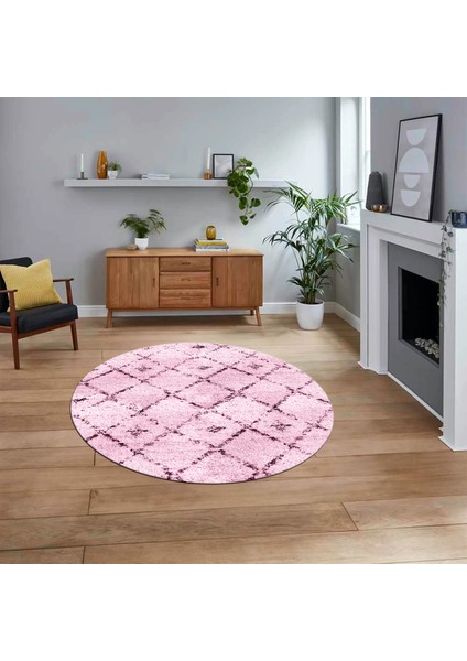 Dijital Baskılı Kaymaz Taban Yıkanabilir Yuvarlak Modern Mutfak Salon Halısı, V-Y-Modern-57-Pembe,