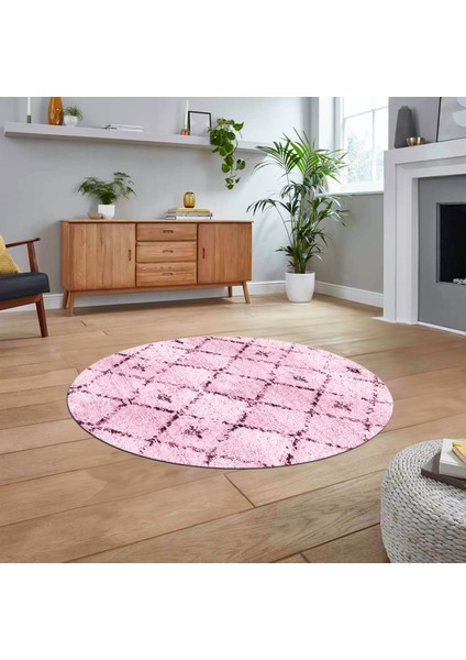 Dijital Baskılı Kaymaz Taban Yıkanabilir Yuvarlak Modern Mutfak Salon Halısı, V-Y-Modern-57-Pembe,