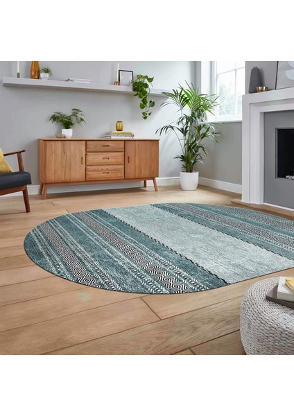 Dijital Baskılı Kaymaz Taban Yıkanabilir Oval Modern Yolluk Salon Halısı, V-O-Modern-83-Turkuaz, fiyatları