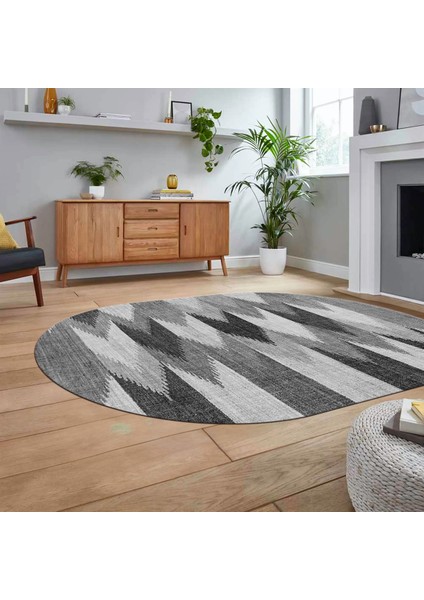 Dijital Baskılı Kaymaz Taban Yıkanabilir Oval Modern Yolluk Salon Halısı, V-O-MODERN-104-GRİ, fiyatları