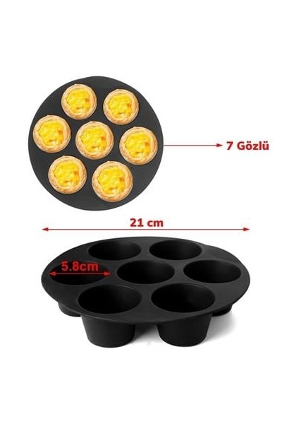 Buffer&reg; 7 Gözlü Silikon Çok Amaçlı Airfryer Muffin Cupcake Kek ve Çörek Pişirme Kalıbı