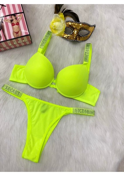 Victoria Secret Yazılı Destekli Taşlı Sütyen Takım