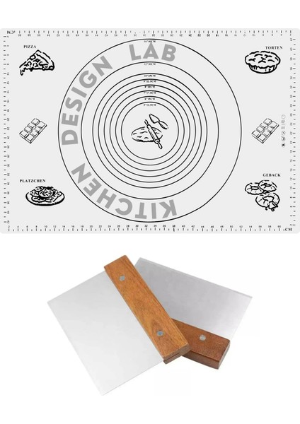 Beyaz 45X65 cm Silikon Hamur Açma Matı ve Paslanmaz Çelik Ahşap Saplı Hamur Şekillendirici Spatula