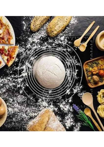 Siyah 45X65 cm Silikon Hamur Açma Matı ve Paslanmaz Çelik Ahşap Saplı Hamur Kesici Kazıyıcı Spatula indirimleri