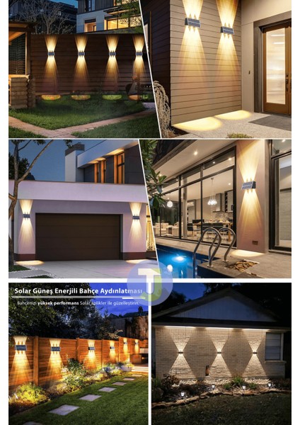 Solar Güneş Enerjili 6 Ledli Bahçe Aydınlatması Aplik Sarı Işık LED Lamba (2 Adet)