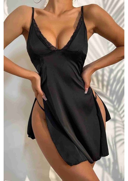 Aria's Closet Yanlardan Yırtmaçlı Gecelik Siyah modelleri